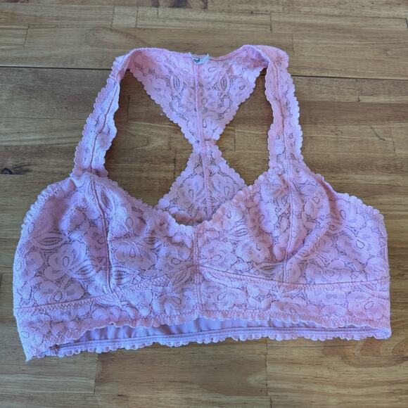 Intimately Free People Galloon Pink Lace Racerback Bralette Bra Size Medium - Picture 2 of 5